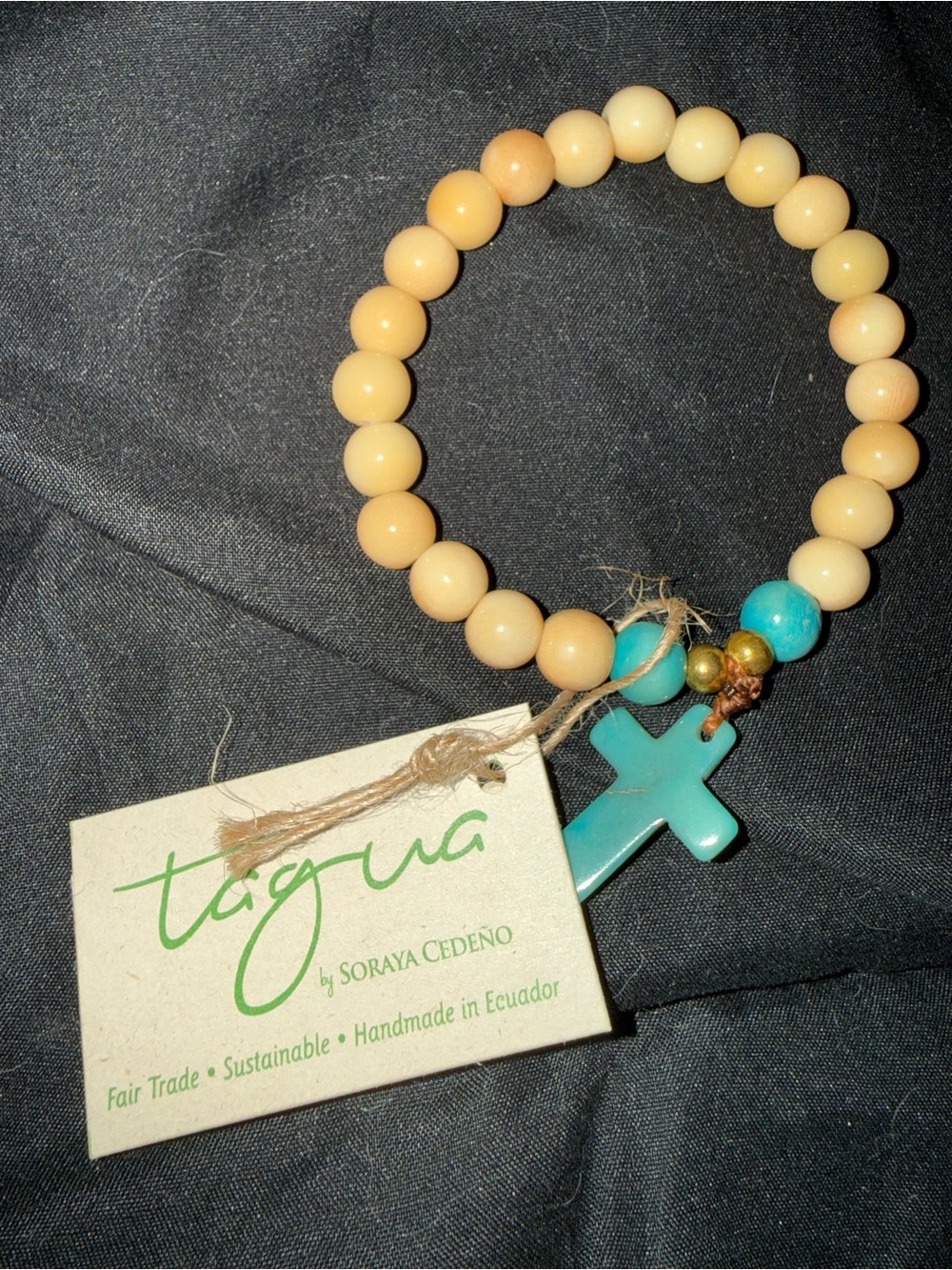 Cream and Turquoise Cross Bead‎ Bracelet